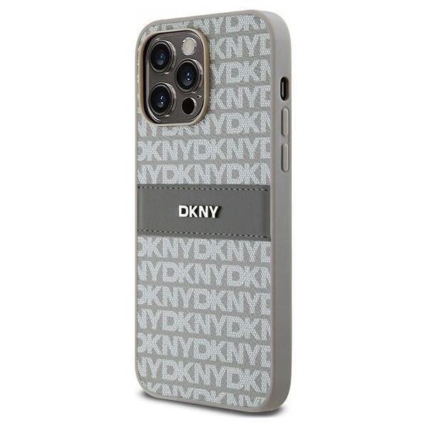DKNY DKNY DKHCP14LPRTHSLE iPhone 14 Pro 6.1" beżowy/beige hardcase Leather Mono Stripe & Metal Logo