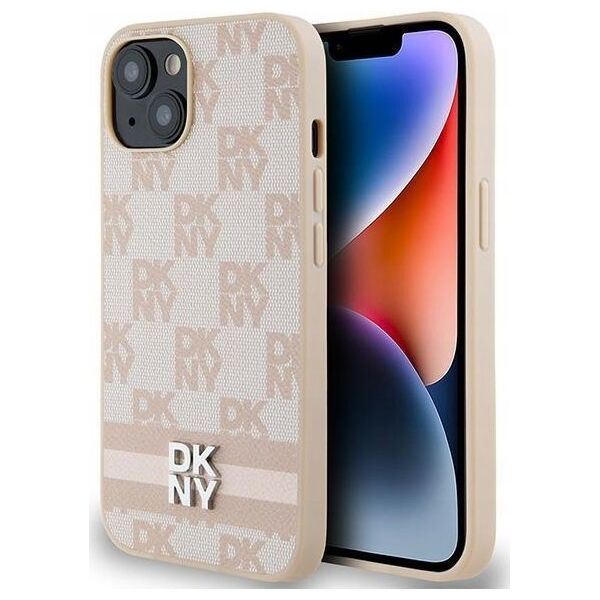 DKNY DKNY DKHCP14SPCPTSSP iPhone 14 / 15 / 13 6.1" różowy/pink hardcase Leather Checkered Mono Pattern & Printed Stripes