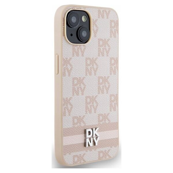 DKNY DKNY DKHCP14SPCPTSSP iPhone 14 / 15 / 13 6.1" różowy/pink hardcase Leather Checkered Mono Pattern & Printed Stripes