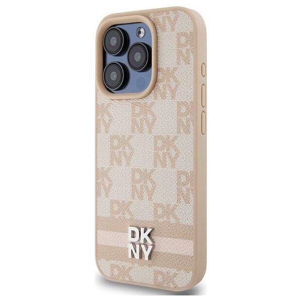 DKNY DKNY DKHCP15LPCPTSSP iPhone 15 Pro 6.1" różowy/pink hardcase Leather Checkered Mono Pattern & Printed Stripes