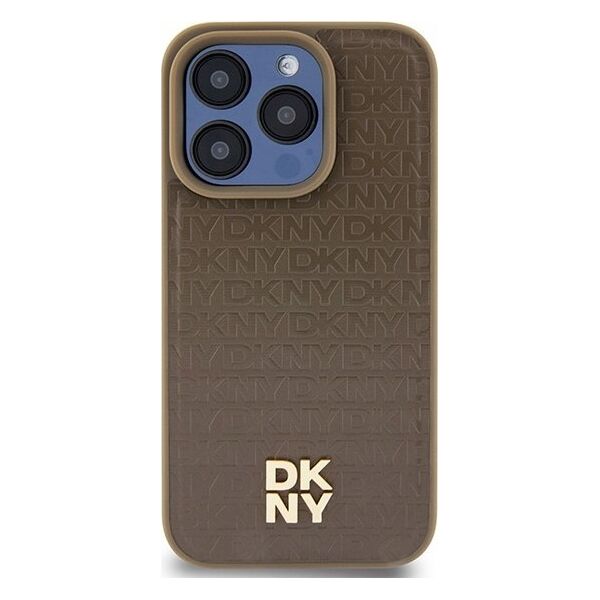 DKNY DKNY DKHMP14LPSHRPSW iPhone 14 Pro 6.1" brązowy/brown hardcase Leather Pattern Metal Logo MagSafe
