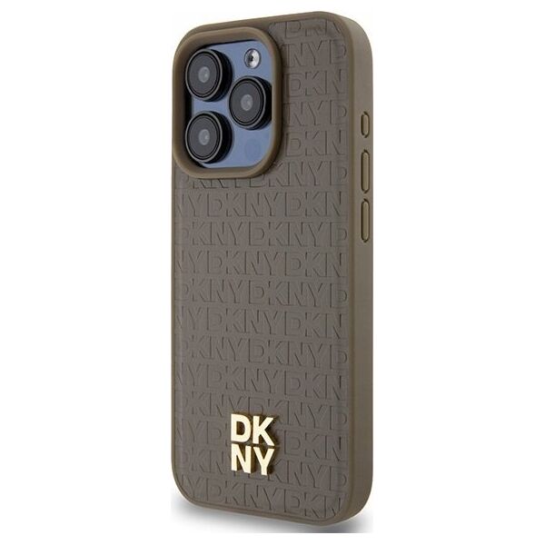 DKNY DKNY DKHMP14LPSHRPSW iPhone 14 Pro 6.1" brązowy/brown hardcase Leather Pattern Metal Logo MagSafe