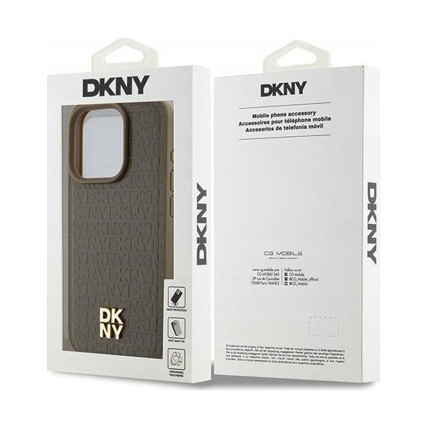 DKNY DKNY DKHMP14LPSHRPSW iPhone 14 Pro 6.1" brązowy/brown hardcase Leather Pattern Metal Logo MagSafe