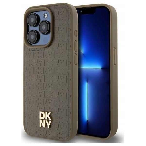 DKNY DKNY DKHMP14XPSHRPSW iPhone 14 Pro Max 6.7" brązowy/brown hardcase Leather Pattern Metal Logo MagSafe