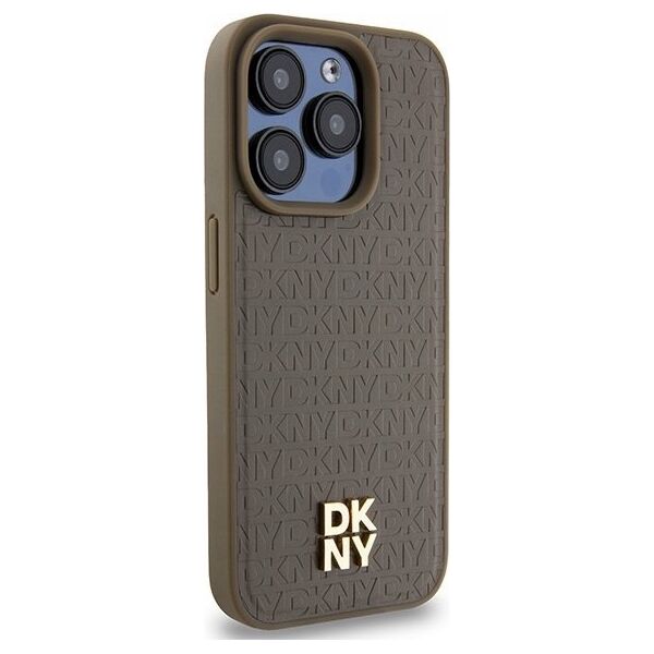 DKNY DKNY DKHMP14XPSHRPSW iPhone 14 Pro Max 6.7" brązowy/brown hardcase Leather Pattern Metal Logo MagSafe