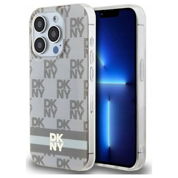 DKNY DKNY DKHMP15XHCPTSE iPhone 15 Pro Max 6.7" beżowy/beige hardcase IML Checkered Mono Pattern & Printed Stripes MagSafe