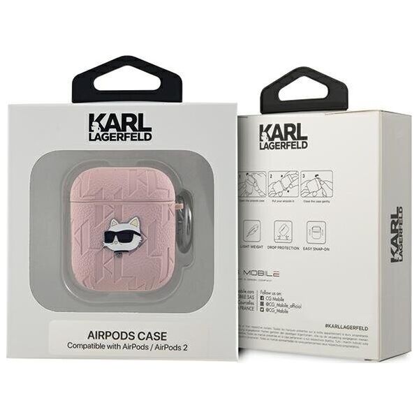 Karl Lagerfeld Karl Lagerfeld KLA2PGCHPP AirPods 1/2 cover różowy/pink Monogram Choupette Head