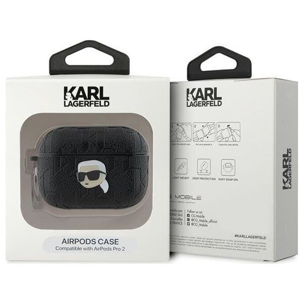 Karl Lagerfeld Karl Lagerfeld KLAP2PGKIPK AirPods Pro 2 (2022/2023) cover czarny/black Monogram Karl Head