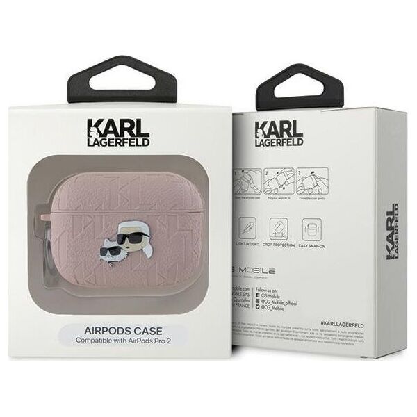 Karl Lagerfeld Karl Lagerfeld KLAP2PGKCPP AirPods Pro 2 (2022/2023) cover różowy/pink Monogram Karl & Choupette Head
