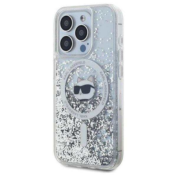 Karl Lagerfeld Karl Lagerfeld KLHMP14LLGCHSGH iPhone 14 Pro 6.1" hardcase transparent Liquid Glitter Choupette Head Magsafe