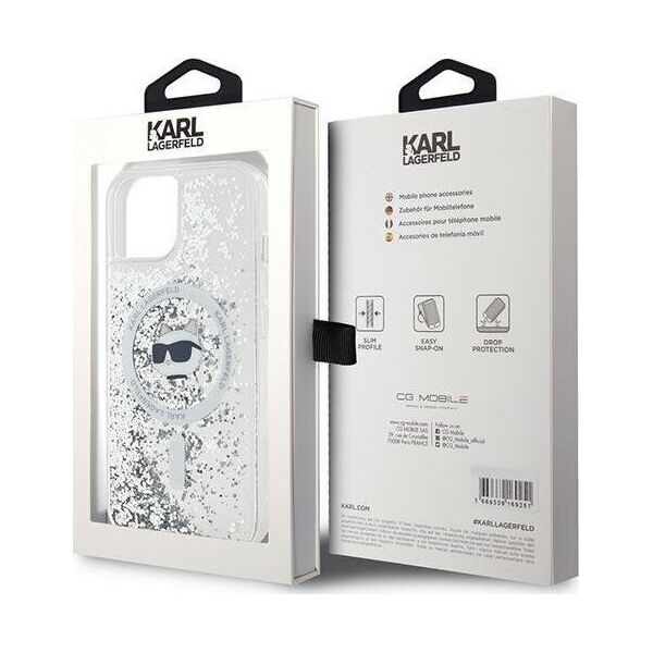 Karl Lagerfeld Karl Lagerfeld KLHMP14SLGCHSGH iPhone 14 / 15 / 13 6.1" hardcase transparent Liquid Glitter Choupette Head Magsafe