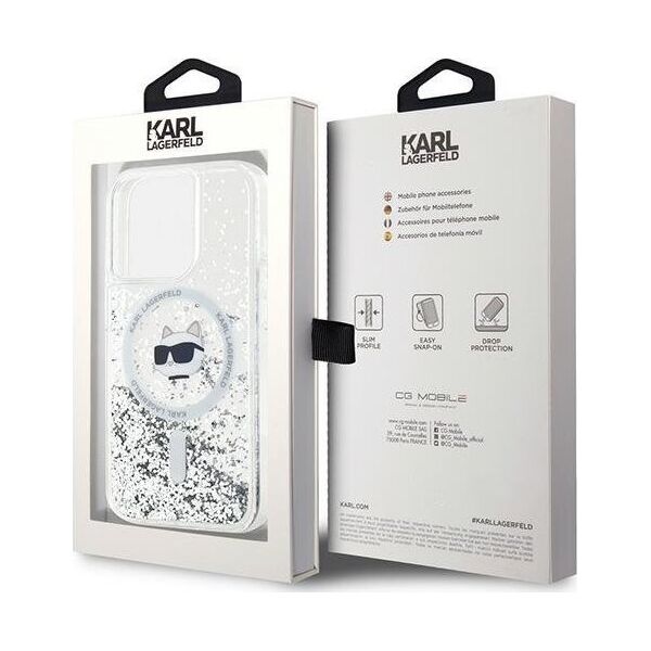 Karl Lagerfeld Karl Lagerfeld KLHMP14XLGCHSGH iPhone 14 Pro Max 6.7" hardcase transparent Liquid Glitter Choupette Head Magsafe