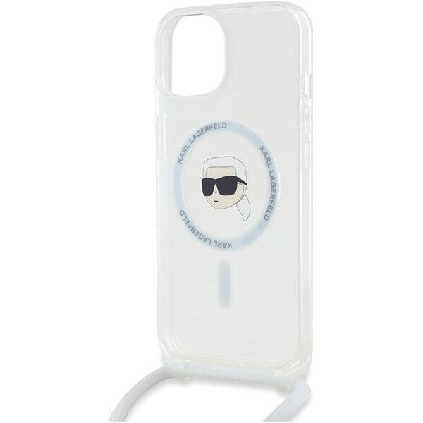 Karl Lagerfeld Karl Lagerfeld KLHMP15SHCKHNT iPhone 15 / 14 / 13 6.1" hardcase transparent Crossbody IML Karl Head Magsafe