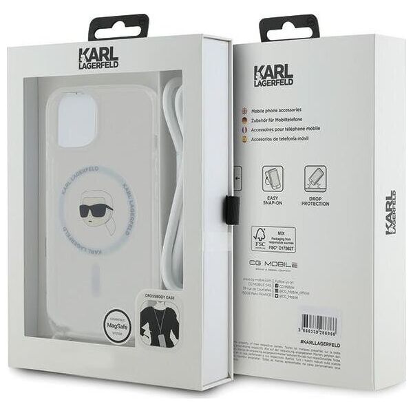 Karl Lagerfeld Karl Lagerfeld KLHMP15SHCKHNT iPhone 15 / 14 / 13 6.1" hardcase transparent Crossbody IML Karl Head Magsafe