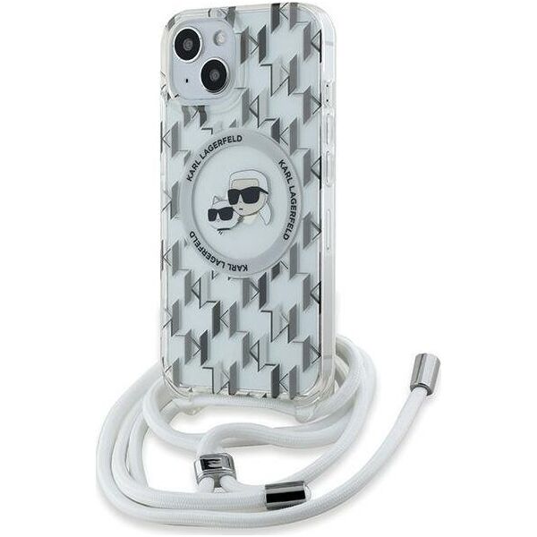 Karl Lagerfeld Karl Lagerfeld KLHMP15SHCKCKLCT iPhone 15 / 14 / 13 6.1" transparent hardcase IML Crossbody Monogram Karl & Choupette Head MagSafe