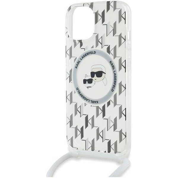 Karl Lagerfeld Karl Lagerfeld KLHMP15SHCKCKLCT iPhone 15 / 14 / 13 6.1" transparent hardcase IML Crossbody Monogram Karl & Choupette Head MagSafe