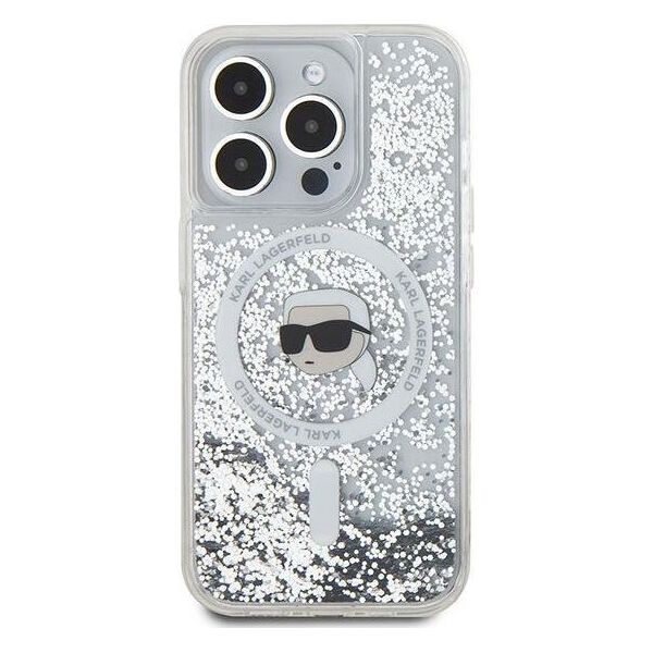 Karl Lagerfeld Karl Lagerfeld KLHMP15LLGKISGH iPhone 15 Pro 6.1" hardcase transparent Liquid Glitter Karl Head Magsafe