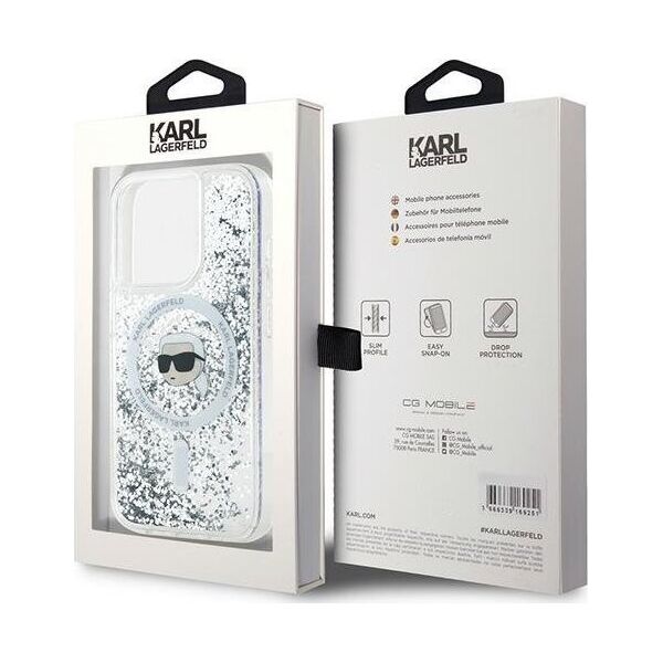 Karl Lagerfeld Karl Lagerfeld KLHMP15LLGKISGH iPhone 15 Pro 6.1" hardcase transparent Liquid Glitter Karl Head Magsafe