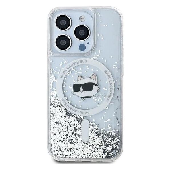 Karl Lagerfeld Karl Lagerfeld KLHMP15LLGCHSGH iPhone 15 Pro 6.1" hardcase transparent Liquid Glitter Choupette Head Magsafe