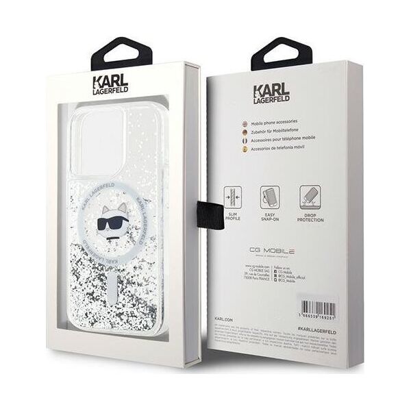 Karl Lagerfeld Karl Lagerfeld KLHMP15LLGCHSGH iPhone 15 Pro 6.1" hardcase transparent Liquid Glitter Choupette Head Magsafe