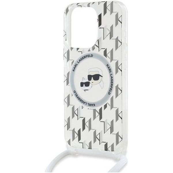 Karl Lagerfeld Karl Lagerfeld KLHMP15LHCKCKLCT iPhone 15 Pro 6.1" transparent hardcase IML Crossbody Monogram Karl & Choupette Head MagSafe