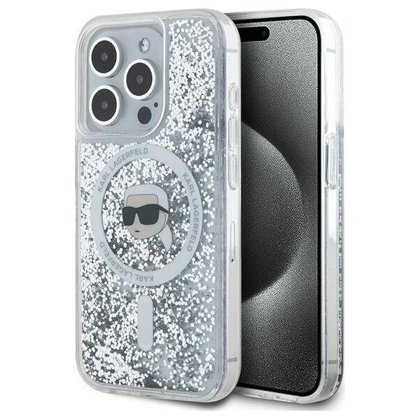 Karl Lagerfeld Karl Lagerfeld KLHMP15XLGKISGH iPhone 15 Pro Max 6.7" hardcase transparent Liquid Glitter Karl Head Magsafe