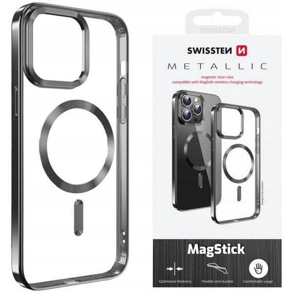 Swissten Clear Jelly Magstick Metallic for iPhone 15 Black