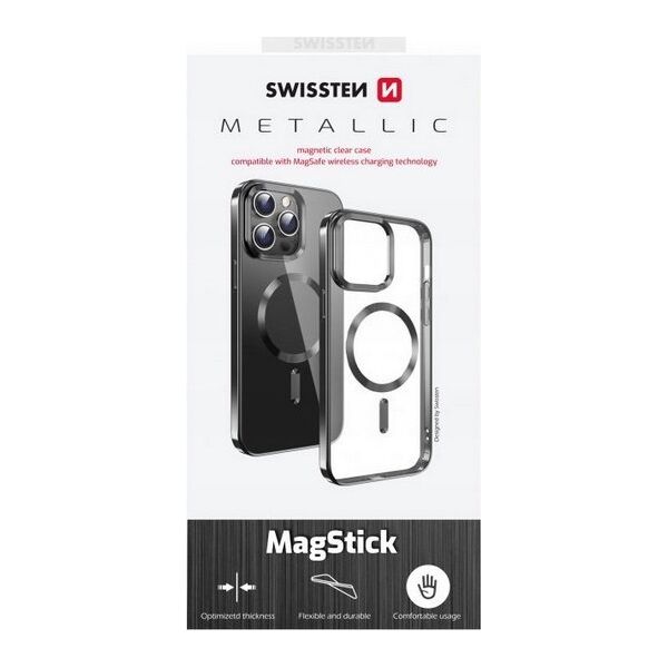 Swissten Clear Jelly Magstick Metallic for iPhone 15 Black