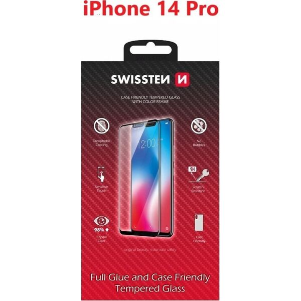 Swissten Glass Color Frame, Case Friendly Apple IPhone 14 Pro Black