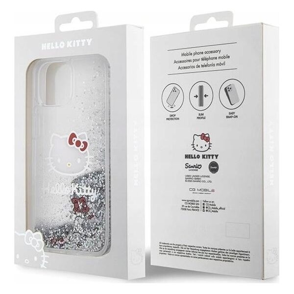 Sourcing Hello Kitty HKHCP14SLIKHET iPhone 14 / 15 / 13 6.1" silver/silver hardcase Liquid Glitter Charms Kitty Head