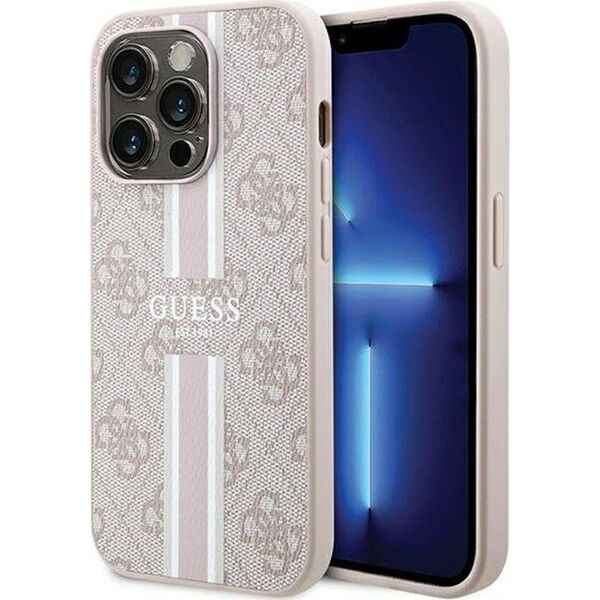 Guess Guess 4G Printed Stripes MagSafe - Etui iPhone 15 Pro (różowy)