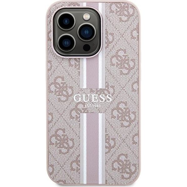 Guess Guess 4G Printed Stripes MagSafe - Etui iPhone 15 Pro (różowy)