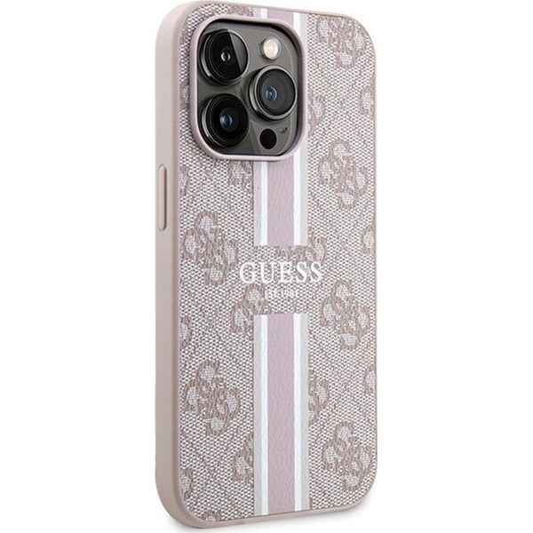 Guess Guess 4G Printed Stripes MagSafe - Etui iPhone 15 Pro (różowy)