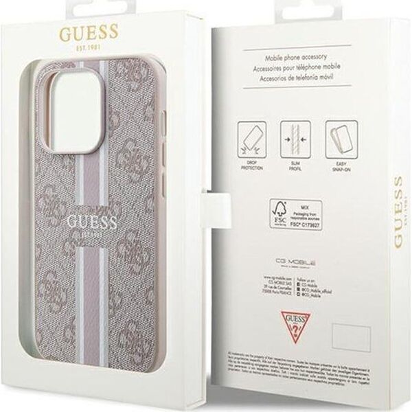 Guess Guess 4G Printed Stripes MagSafe - Etui iPhone 15 Pro (różowy)