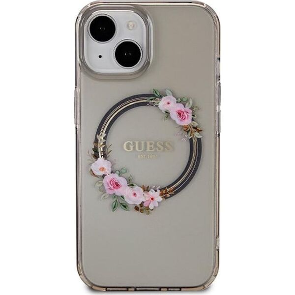 Guess Guess IML Flowers Wreath MagSafe - Etui iPhone 15 (czarny)