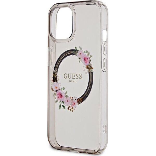 Guess Guess IML Flowers Wreath MagSafe - Etui iPhone 15 (czarny)