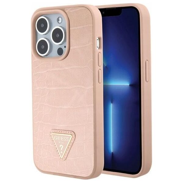 Guess Guess GUHCP15LPCRTHCP iPhone 15 Pro 6.1" pink/pink hardcase Croco Triangle Metal Logo