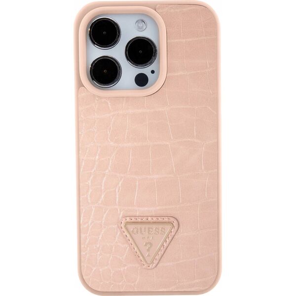 Guess Guess GUHCP15LPCRTHCP iPhone 15 Pro 6.1" pink/pink hardcase Croco Triangle Metal Logo