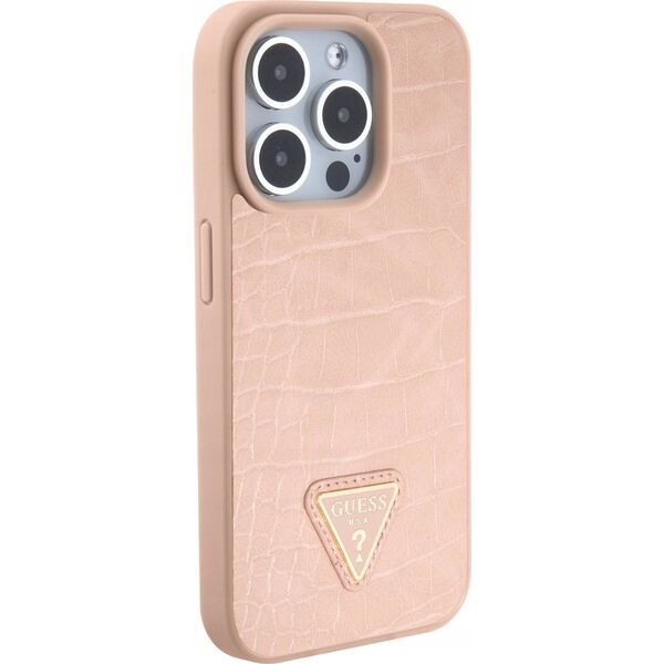 Guess Guess GUHCP15LPCRTHCP iPhone 15 Pro 6.1" pink/pink hardcase Croco Triangle Metal Logo