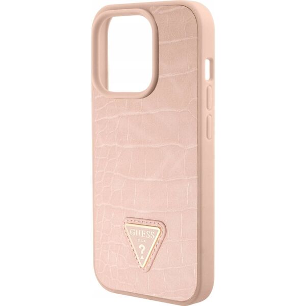 Guess Guess GUHCP15LPCRTHCP iPhone 15 Pro 6.1" pink/pink hardcase Croco Triangle Metal Logo