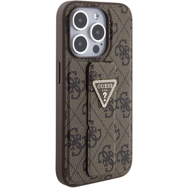 Guess Guess GUHCP15XPGS4TDW iPhone 15 Pro Max 6.7" brązowy/brown hardcase Grip Stand 4G Triangle Strass