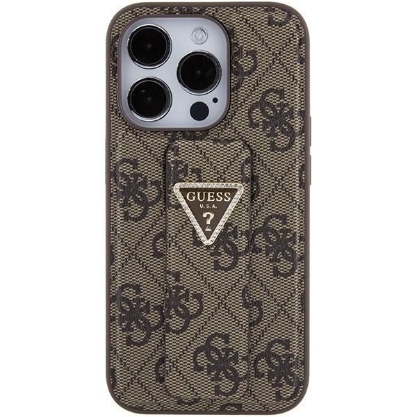 Guess Guess GUHCP15XPGS4TDW iPhone 15 Pro Max 6.7" brązowy/brown hardcase Grip Stand 4G Triangle Strass