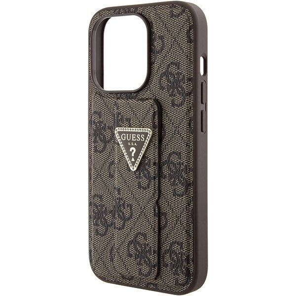 Guess Guess GUHCP15XPGS4TDW iPhone 15 Pro Max 6.7" brązowy/brown hardcase Grip Stand 4G Triangle Strass