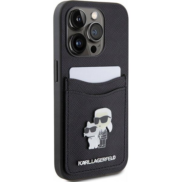 Karl Lagerfeld Karl Lagerfeld KLHCP15LSAPKCNPK iPhone 15 Pro 6.1" czarny/black hardcase Saffiano Cardslot Karl&Choupette Metal Pin