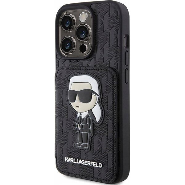 Karl Lagerfeld Karl Lagerfeld KLHCP15XSAKKNSCK iPhone 15 Pro Max 6.7" czarny/black hardcase Saffiano Cardslots and Stand Monogram Ikonik Patch