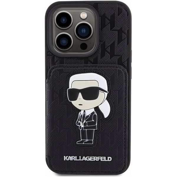 Karl Lagerfeld Karl Lagerfeld KLHCP15XSAKKNSCK iPhone 15 Pro Max 6.7" czarny/black hardcase Saffiano Cardslots and Stand Monogram Ikonik Patch
