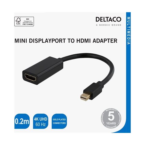 Adapter AV Deltaco Adapteris DELTACO HDMI - miniDisplayPort, 4K UHD 60Hz, 0.2m, juodas / R00110024