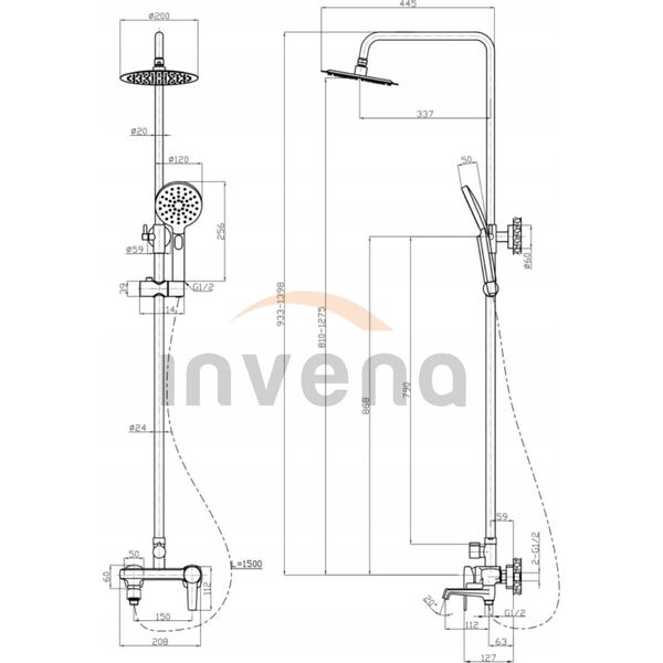 Sourcing SHOWER COLUMN FIRA W/SHOWER-BATH MIXBLK