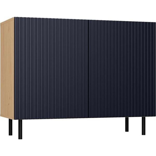 Topeshop Komoda z ryflowanymi frontami, 100x40x78 cm, dąb artisan, granatowy