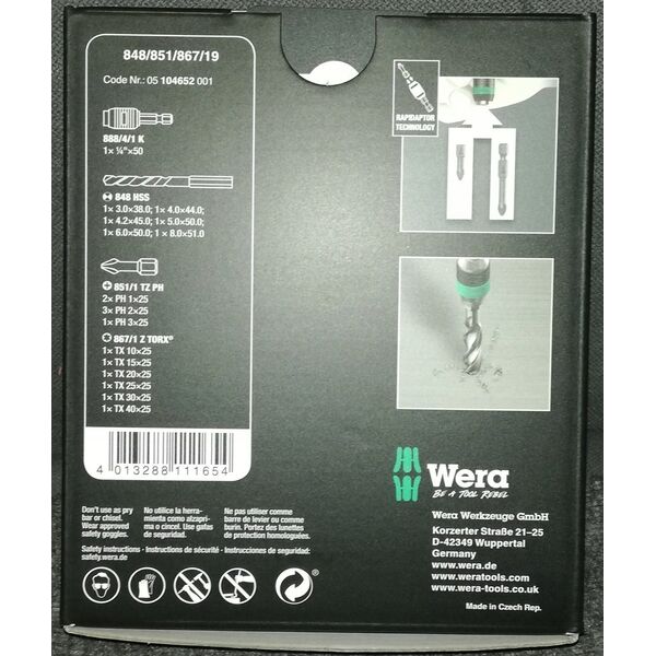 Wera Wera 848/851/867/19 metal twist drill & bit set (black, 1/4, 19 pieces)
